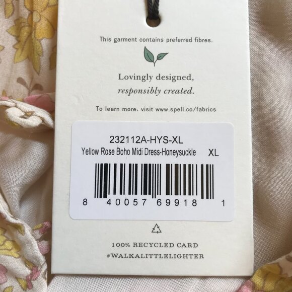 NWT Spell Yellow Rose Midi Dress Womens XL Floral Organic Cotton Long Sleeve NEW - Picture 5 of 14